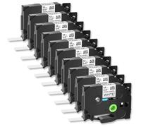 IJOSADON Bande d'étiquettes laminée, 10 Paquets, Compatible avec TZe S231 631 6 9 12 18 24mm, Noir sur Blanc, Compatible avec Prquinze(10PK Black on White)