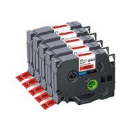 IJOSADON Compatible 5/10/20 Pack de 12 mm Rucker étiquette TZE231 Compatible avec l'imprimante d'étiquette PTH110 Compatible avec TZE231 TZE131 TZE531 TZE631 TZE334 TZE335(5PK Black on Red)