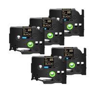 IJOSADON Paquet de 5 Rubans AZE 231 12mm Ruban d'étiquettes laminé Noir sur Blanc Compatible avec TZ 231 TZe 241(5PK Gold on Black)