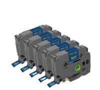 IJOSADON Ruban d'étiquettes en Ruban de Satin TZe, 5 pièces, TZe-R234 Blanc, Compatible avec l'imprimante d'étiquettes Cube(Gold on Navy)