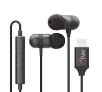iJoy Fuse Écouteurs filaires avec connecteur Lightning avec microphone, écouteurs antibruit, casque antibruit pour entraînement, course à pied, salle de sport (noir avec connecteur MFI)