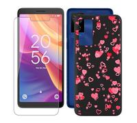 IJTYHF Coque pour TCL 501 T433D (6.00 Pouces) Housse Protection Étui Souple Silicone Phone Case Black TPU Cover + Verre trempé Film Screen Protecteur d'écran -Amour Romantique