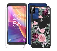 IJTYHF Coque pour TCL 501 T433D (6.00 Pouces) Housse Protection Étui Souple Silicone Phone Case Black TPU Cover + Verre trempé Film Screen Protecteur d'écran -Rose Rose -A37