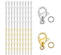 IKadiya Fermoir Bracelet, Fermoir Collier, 100Pièces 12 * 6mm Fermoirs Mousquetons et 120Pièces 5mm Anneaux de Saut Ouverts, pour Pendentifs Bricolage Bijoux Fabrication(Argent et Or)
