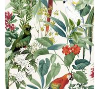 World of Wallpaper Ikala Wallpaper Blanc/Multicolore - Fleurs/Feuillage/Oiseaux AF0006