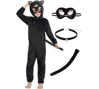 IKALI Costume de chat noir pour enfant - Combinaison 3 pièces avec capuche - Pour garçons et filles - Jeu de rôle pour Halloween, carnaval, fête de 4 à 6 ans