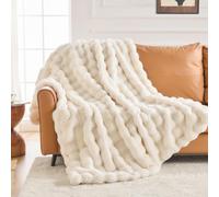 IKALIFE Plaid Fausse Fourrure Lapin Chaud 150x200cm Blanc | Couverture Polaire, Epaisse et Doux, Gros Plaid Fausse Fourrure Confort, Pour Canapé Lit Hiver Automne