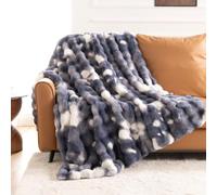 IKALIFE Plaid Fausse Fourrure Lapin Chaud 150x200cm Bleu | Couverture Polaire, Epaisse et Doux, Gros Plaid Fausse Fourrure Confort, Pour Canapé Lit Hiver Automne
