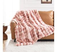 IKALIFE Plaid Fausse Fourrure Lapin - Chaude et Epaisse Couverture Fausse Fourrure, Polaire Douce Elegant Luxe, pour canapé, Hiver, lit, décoration d'intérieur, 270 x 230 cm Rose