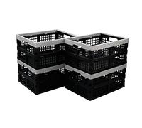 Ikando Caisses Boîte Cagette Pliable Empilable Rangement en Plastique, Lot de 4