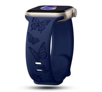 IKANFI Bracelets gravés papillon compatibles avec les bracelets Apple Watch de 45 mm, 44 mm, 42 mm pour femme, bracelet en silicone en relief pour iWatch Series SE 8 7 6 5 4 3 2 1-Butterfly-NB42