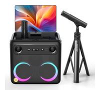 Ikarao Machine de Karaoké avec Support de Microphone, Haut-Parleur Bluetooth Portable pour Fête, Jardin, Système de Karaoké avec 2 Microphones Sans Fil pour Adultes et Enfants, pour Femmes, Hommes
