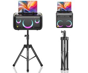 Ikarao Support d'Enceinte réglable 91-119 cm, Trépied robuste en acier au carbone, embout 35 mm, charge 30 kg, pied portable pour machine karaoké, système PA, DJ et fête, Noir