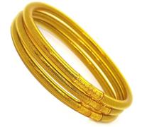 Ikaremin Bracelet Jonc femme porte bonheur I Jonc bouddhiste sans Mantra Pack 3u I Bracelet or Poudre d'or véritable I Cadeau noel femme