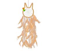 ikasus Attrape-rêves avec lumière LED et plume, en forme de lapin, décoration murale, style bohème, fait à la main, pour chambre d'enfant, mariage, fête, cadeau pour fille