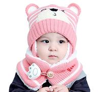 ikasus Enfants Chapeau,Fille Garçon Bonnet Écharpe Ensamble,Hiver Chaud Chapeau Tricoté Chapeaux Hiver Earflap,Cou Plus Chaud Cap Cadeau De Noël pour denfant