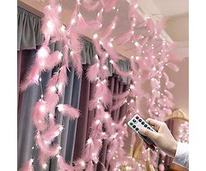 ikasus Plumes Rideau Lumières,300 LED Plumes Fée Guirlande Lumineuse avec 8 Modes de Lumière USB Télécommande Romantique,pour Décoration Intérieur Extérieur Noël Mariage Chambre