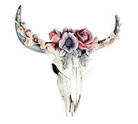 ikasus Succulent/Fleur Vache crâne décoration Murale pépinière décor, polyresin, Sculpture, Cornes Longues,pour décoration Murale Vache bouvillon crâne tenture Murale résine Artisanat