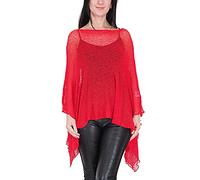 Ikat Mesdames Femme Poncho en Dentelle Extensible Resille Crochet Chauve-Souris Aile (Taille unique, Red)