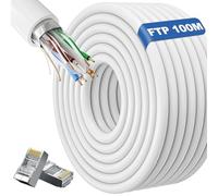 ikbc Cable Ethernet 100 Mètres, Cat 6 Câble RJ45 100m FTP Blindé, Câble Réseau Gigabit Câble LAN 23AWG Extérieur Intérieur, Câble Ethernet Rouleau Imperméable Blanc avec 20 Connecteurs RJ45