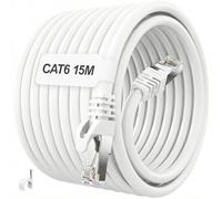 ikbc Câble Ethernet 15m, Cable RJ45 15m Cat 6 FTP Blindé, Gigabit Câble Internet 15 mètres Haut Débit, 23AWG Cable Réseau Exterieur Intérieur Imperméable Blanc pour Router -15 Clips