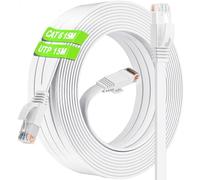 ikbc Cable Ethernet 15m Cat 6, Plat RJ45 15m Blanc Haut Débit Câble Réseau, UTP Cable Internet Exterieur Intérieur Long Câble LAN Patch Pour Routeur Switch Modem PC (15 Clips)