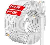 ikbc Cable Ethernet 40m, Cat 6 RJ45 Câble Réseau 40 mètres Plat, Extérieur Intérieur Internet Haut Débit 250MHz, Gigabit Long Patch LAN Pour Routeur Switch Modem (40 Clips)
