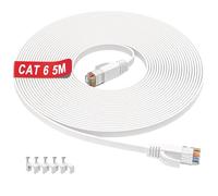 ikbc Cable Ethernet 5m Cat 6, Intérieur Cable RJ45 5m Plat Câble Réseau | Haut Débit Cable Internet 5 mètres 10/100/1000Mbps 250MHz, Blanc UTP Gigabit Cable LAN pour Routeur Modem Switch (5 Clips)
