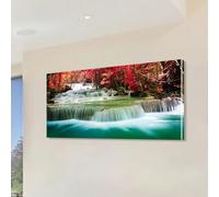 IKDZCM Décoration murale encadrée représentant une cascade de forêt tropicale humide, peinture sur toile représentant une forêt de feuilles d'érable, impression d'œuvre d'art de paysage (25 x 50 cm)
