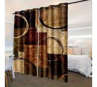 IKDZCM Ensemble de Rideaux occultants imprimés à Carreaux Marron rétro et Motifs géométriques futuristes, idéal pour la décoration du Salon et de la Chambre (L x H / 2 x 100 x 130 cm)