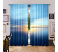 IKDZCM Lot de 2 Rideaux Bleus, Paysage Romantique, Photo d'art du crépuscule, Coucher de Soleil sur Le Tropique Calme pour la côte, pour Le Salon et la Chambre WxH/2x60x130cm