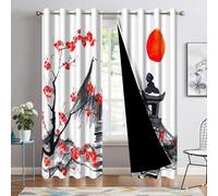 IKDZCM Lot de 2 Rideaux occultants en Polyester Motif Cerisier Japonais, Motif Soleil Rouge, pour Chambre à Coucher, Salon (l x H/2 x 180 x 220 cm)