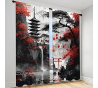 IKDZCM Lot de 2 Rideaux occultants en Polyester tissé de Style Contemporain Motif Paysage Japonais Porte Torii Lavable en Machine avec Passe-Tringle WxH/2x110x215cm Rideau occultant