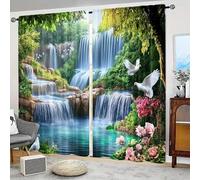 IKDZCM Lot de 2 Rideaux occultants Motif Cascade et forêt, pour Chambre à Coucher, Salle de Bain, Salon, Salle à Manger WxH/2x73x183cm