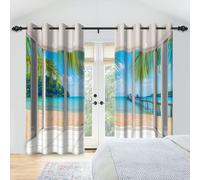 IKDZCM Rideau de fenêtre occultant en Polyester, Motif Palmier Tropical, Plage, Ciel dégagé, Paysage, Chambre à Coucher, Salon (l x H/2 x 132 x 114 cm)