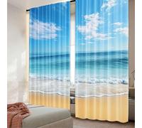 IKDZCM Rideau imprimé en 3D 2 pièces Bord de mer Plage Ciel Bleu et Nuages Blancs Paysage Nature adapté à la Chambre Salon Magasin WxH/2x80x190cm Rideaux Voilage