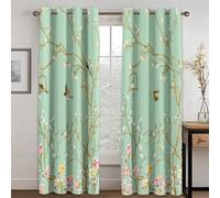 IKDZCM Rideaux à Motifs Verts 3D avec Branches d'oiseaux et Cages à Oiseaux pour décoration de Chambre à Coucher, Rideau de fenêtre, Rideaux de Salon WxH/2x70x220cm Rideau Dressing