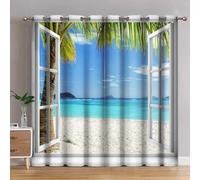 IKDZCM Rideaux de fenêtre occultants de Plage, Rideaux de Palmiers de mer dans Le Salon, Rideau imprimé de Paysage de Bord de mer Naturel pour décoration de Chambre à Coucher LxH/2x75x164