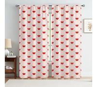 IKDZCM Rideaux occultants à œillets Rouges en Forme de cœur, à 2 Panneaux avec Grille inférieure, pour Chambre à Coucher ou Salon (L x H / 2 x 135 x 210 cm)