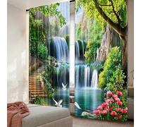 IKDZCM Rideaux occultants pour Chambre à Coucher, 2 pièces, imprimés de Paysage de Cascade de forêt, décoration de la Maison, décoration de la Chambre (L x H / 2 x 100 x 185 cm)