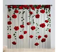 IKDZCM Rideaux occultants Suspendus à Motif de Roses Rouges pour Chambre à Coucher - Rideaux romantiques à imprimé Floral pour la décoration du Salon (L x H / 2 x 160 x 184 cm)