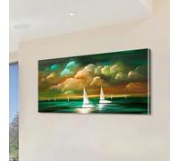 IKDZCM Tableau encadré, paysage marin abstrait vert, impression sur toile pour la décoration intérieure - Décoration géométrique contemporaine pour le salon (35 x 72 cm)