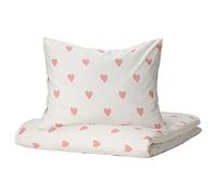 Ikea BARNDRÖM Housse de couette et taie d'oreiller, 150x200/50x60 cm, motif cœur blanc/rose