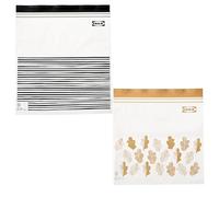 Ikea ISTAD Lot de 100 sacs alimentaires réutilisables de taille moyenne avec double joint, 1,2 et 2,5 litres, rayures noires, feuilles jaunes