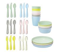 Ikea Kalas Ensemble de vaisselle en plastique sans BPA pour enfants - Bol, assiette, tasse et couverts - Couleurs pastel