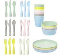 Ikea Kalas Ensemble de vaisselle en plastique sans BPA pour enfants - Bol, assiette, tasse et couverts - Couleurs pastel