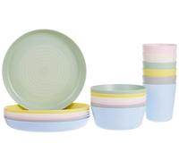 Ikea Kalas Lot de 36 pièces de vaisselle en plastique sans BPA pour enfants et bébés, incluant des assiettes, des bols et des verres multicolores