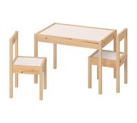 Ikea Latt Table d’Enfant avec 2 chaises, Blanc/pin - pour pièces ou Chambres de Petite Taille
