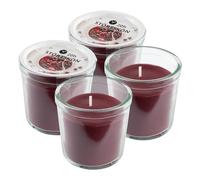 Ikea STORTSKON Lot de 4 bougies parfumées rouge foncé dans des bocaux en verre, baies et feuilles vertes, 7,5 cm, 20 heures chacune