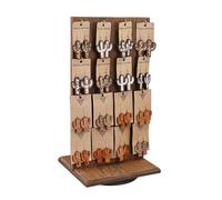 Ikee Design Présentoir à bijoux rotatif double face en bois avec 32 crochets pour le rangement, présentoir de boucles d'oreilles avec crochets, porte-clés, couleur marron, 22,9 x 19,1 x 41,5 cm (l x P